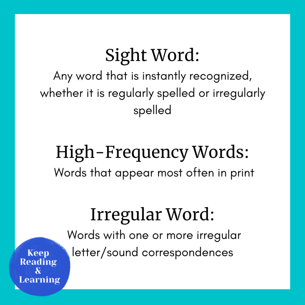 Sight words, high frequency words, irregular words