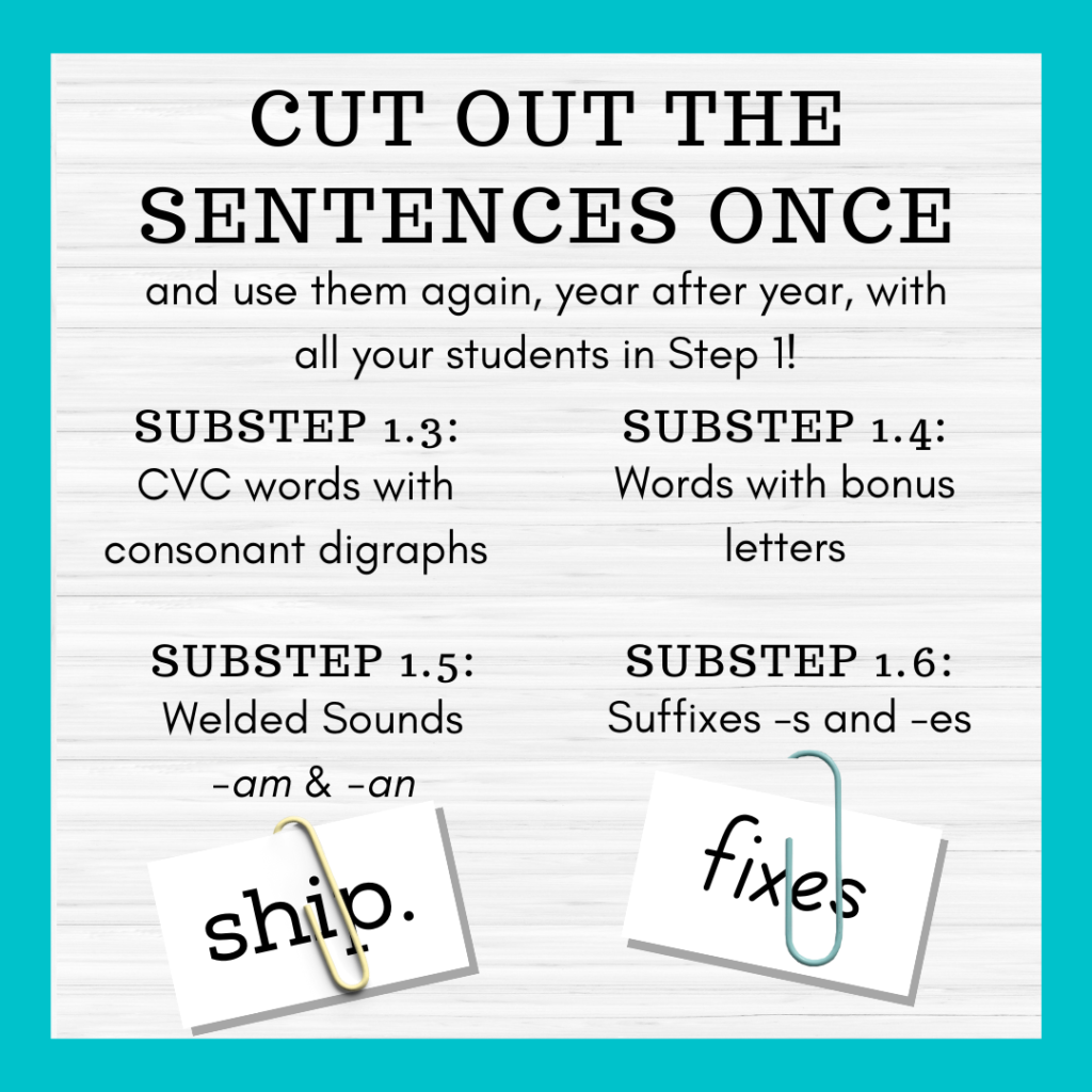 First Second Grade Steps 1 & 2 Scrambled Decodable Sentences CVC Digraph Blends