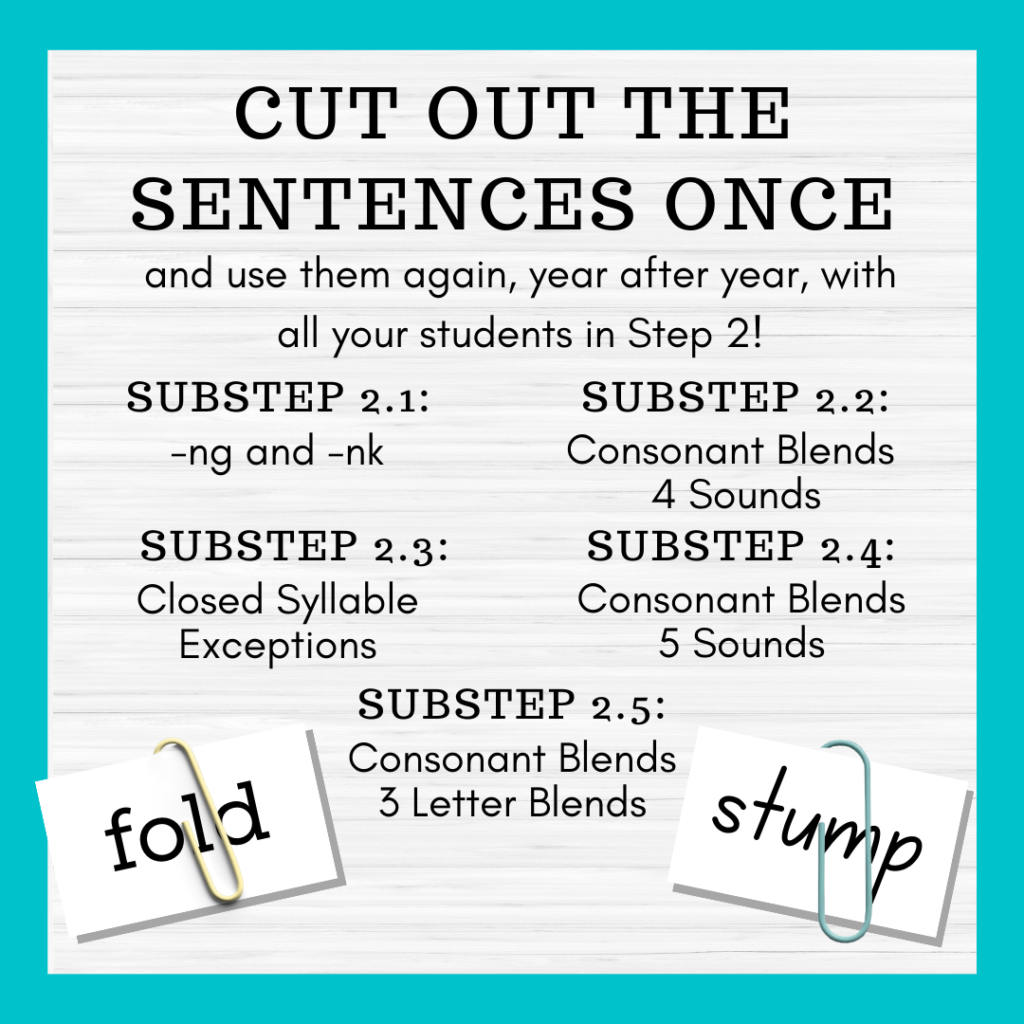 First Second Grade Steps 1 & 2 Scrambled Decodable Sentences CVC Digraph Blends