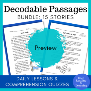 Decodable passages with weekly lessons and comprehension questions