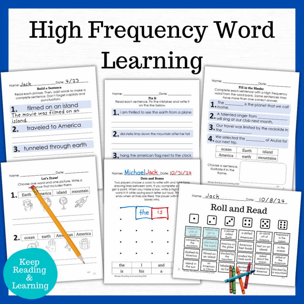 High Frequency Word Sight Word Homework for Science of Reading